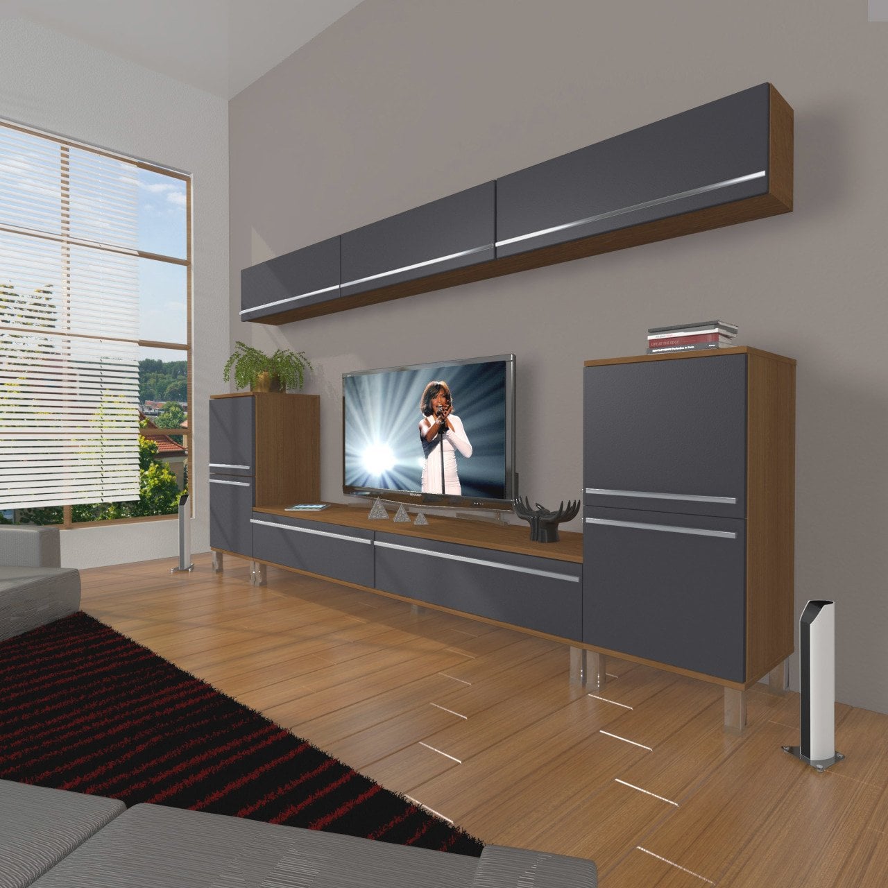 Decoraktiv Eko 9 Mdf Std Krom Ayaklı Tv Ünitesi Tv Sehpası Ceviz - Antrasit