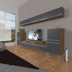 Decoraktiv Eko 9 Mdf Std Krom Ayaklı Tv Ünitesi Tv Sehpası Ceviz - Antrasit