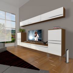 Decoraktiv Eko 9 Mdf Std Krom Ayaklı Tv Ünitesi Tv Sehpası Ceviz - Beyaz