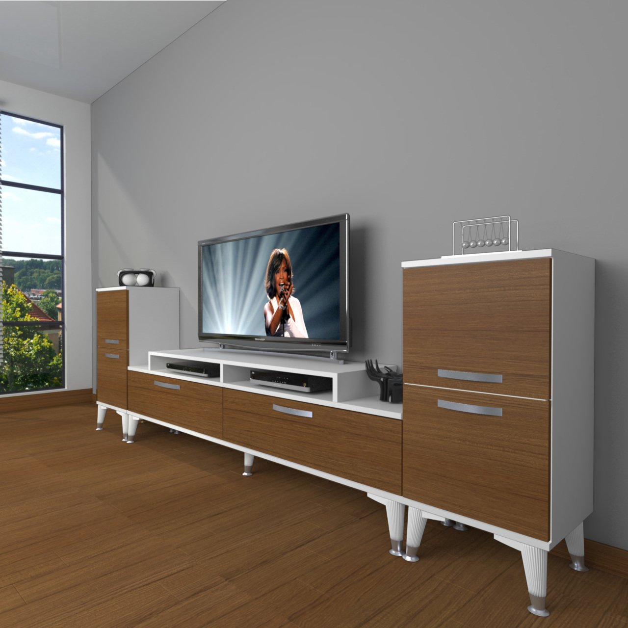 Decoraktiv Ekoflex On2 Slm Silver Tv Ünitesi Tv Sehpası Beyaz - Ceviz
