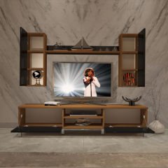 Decoraktiv Eko 5D Mdf Dvd Krom Ayaklı Tv Ünitesi Tv Sehpası Ceviz - Siyah