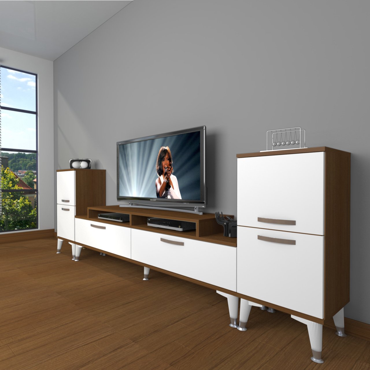Decoraktiv Ekoflex On2 Slm Silver Tv Ünitesi Tv Sehpası Ceviz - Beyaz