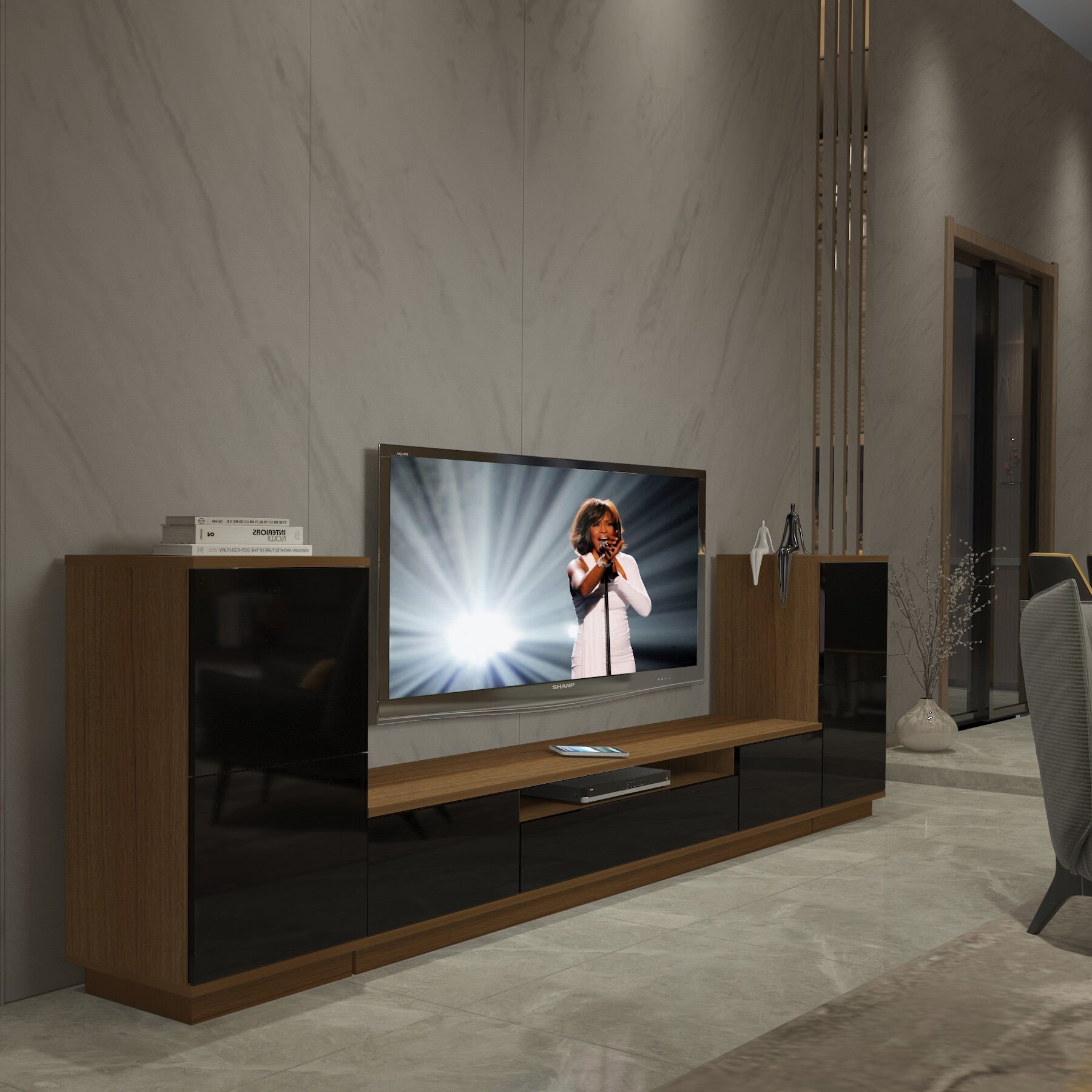Decoraktiv Trio On2S Mdf Tv Ünitesi Tv Sehpası Ceviz - Siyah