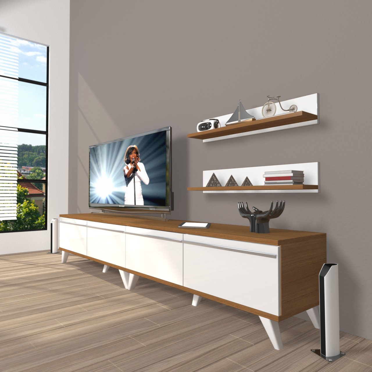 Decoraktiv Eko 200T Mdf Retro Tv Ünitesi Tv Sehpası Ceviz - Beyaz