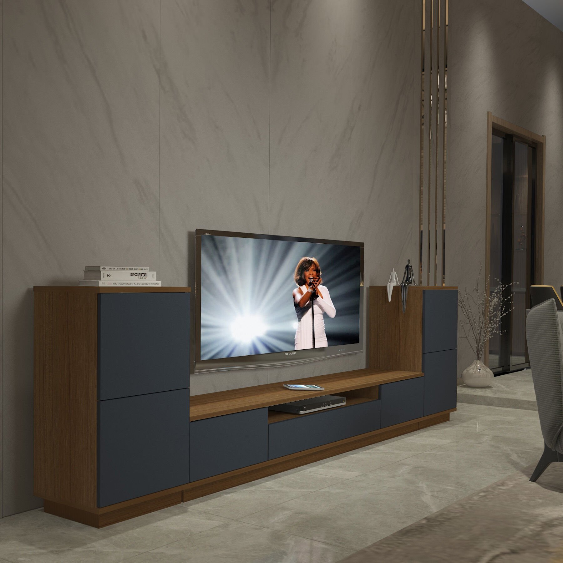 Decoraktiv Trio On2S Mdf Tv Ünitesi Tv Sehpası Ceviz - Antrasit