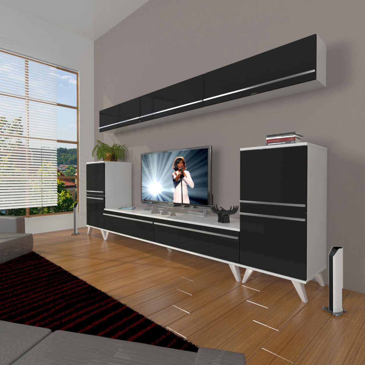 Decoraktiv Eko 9 Mdf Std Retro Tv Ünitesi Tv Sehpası Beyaz - Siyah