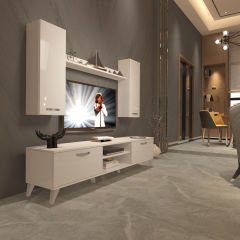 Decoraktiv Eko 5D Mdf Dvd Retro Tv Ünitesi Tv Sehpası Parlak Beyaz