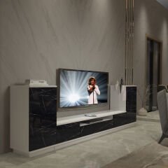 Decoraktiv Trio On2S Mdf Tv Ünitesi Tv Sehpası Beyaz - Siyah Mermer