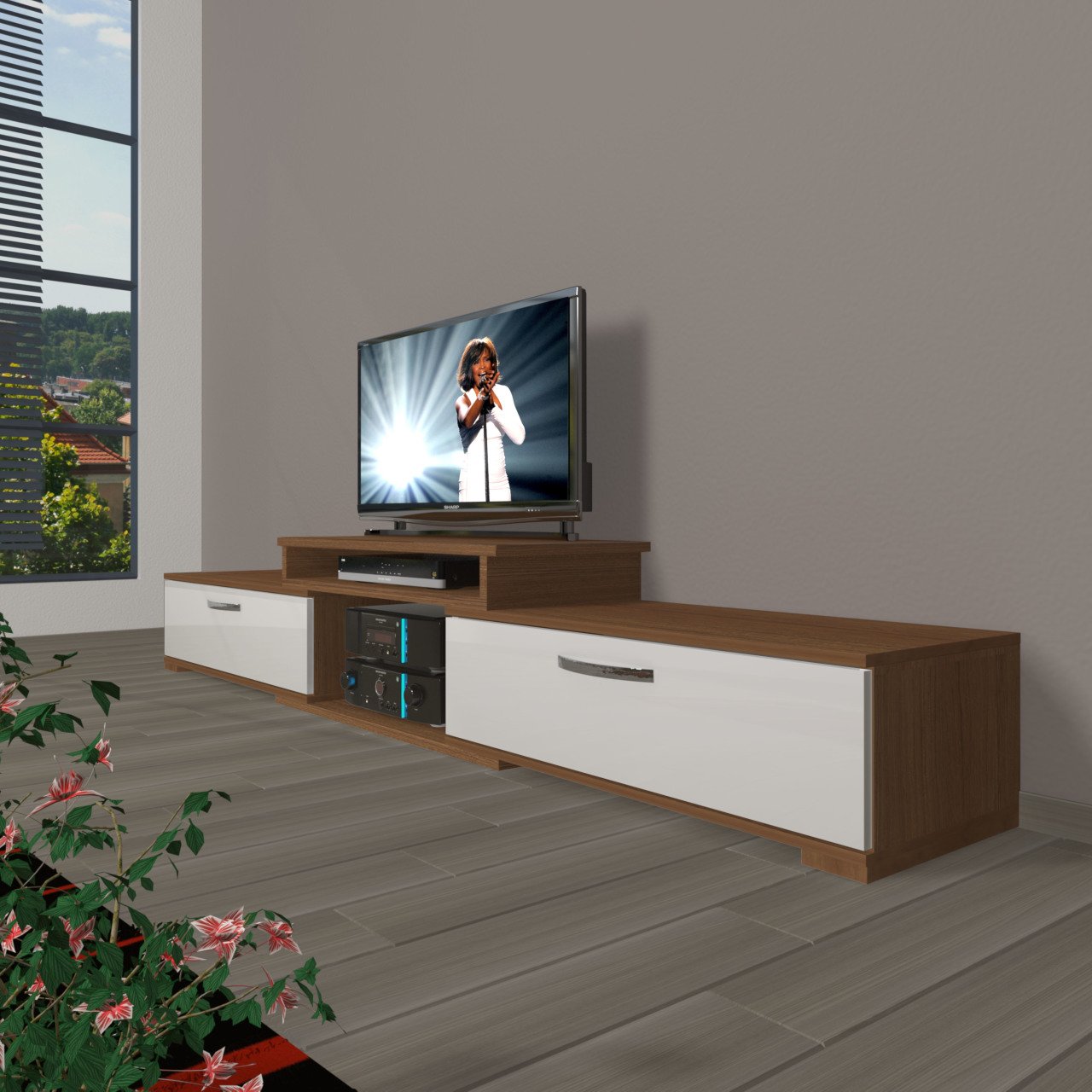 Decoraktiv Flex 4 Mdf Tv Ünitesi Tv Sehpası Ceviz - Beyaz