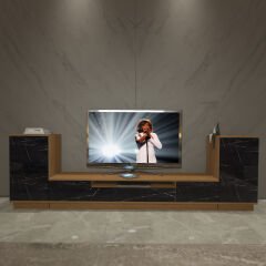 Decoraktiv Trio On2S Mdf Tv Ünitesi Tv Sehpası Ceviz - Siyah Mermer