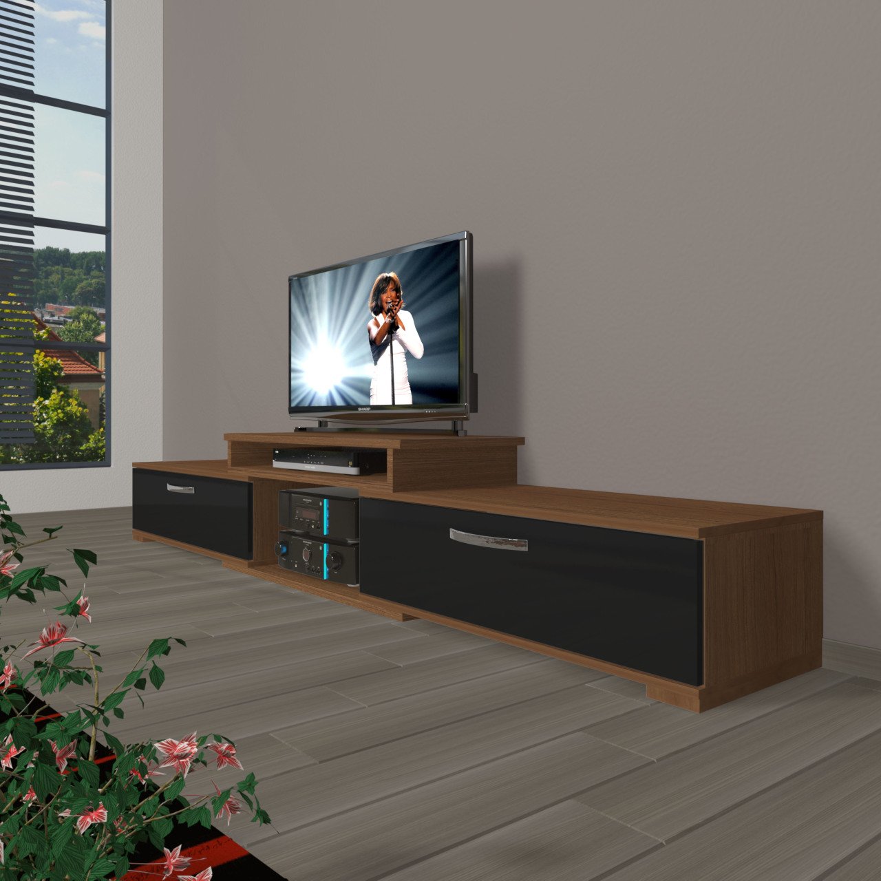 Decoraktiv Flex 4 Mdf Tv Ünitesi Tv Sehpası Ceviz - Siyah