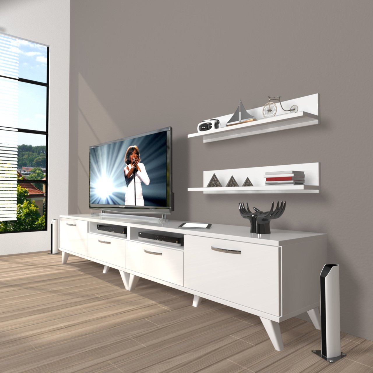 Decoraktiv Eko 200r Slm Retro Tv Ünitesi Tv Sehpası Parlak Beyaz