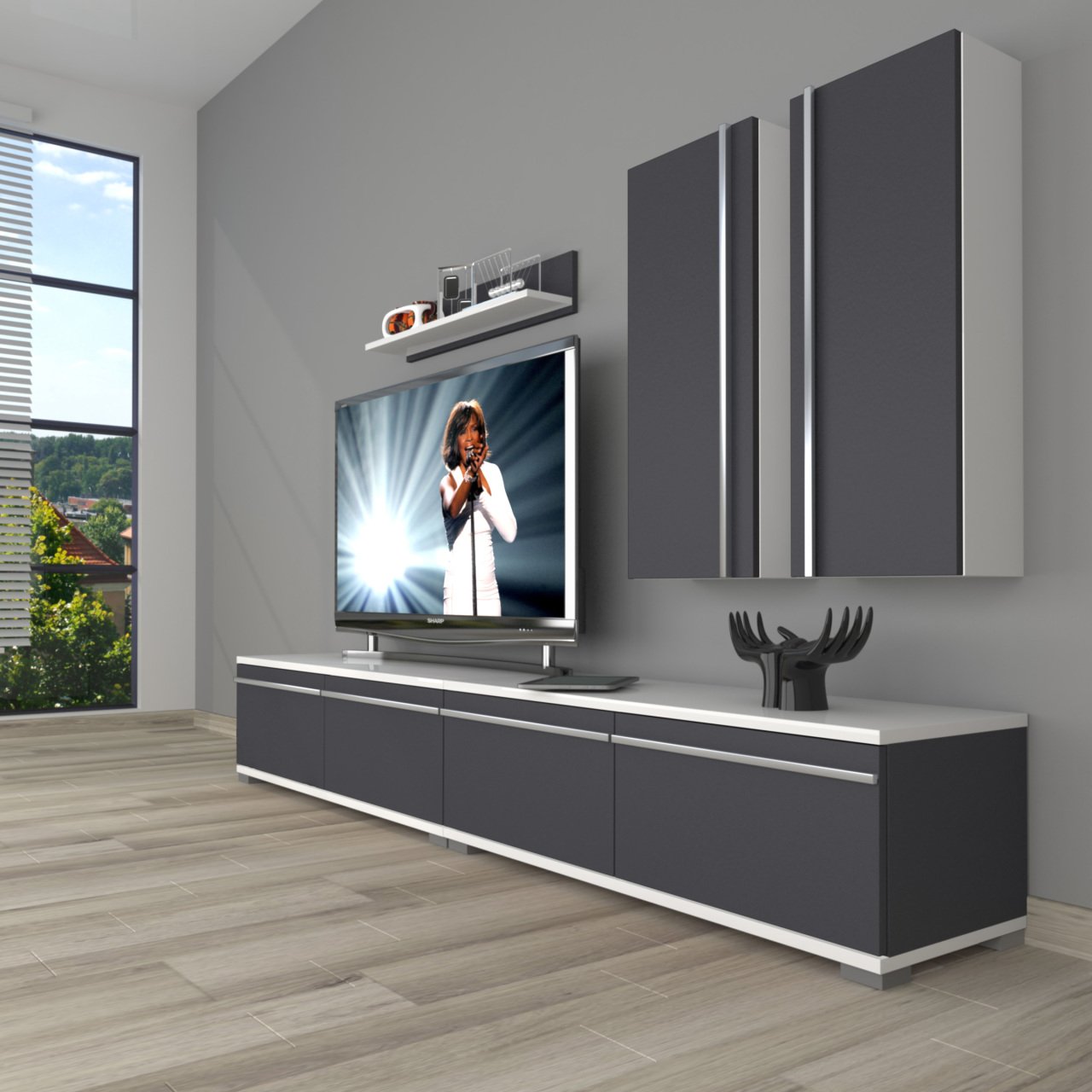 Decoraktiv Eko 5200T Mdf Tv Ünitesi Tv Sehpası Beyaz - Antrasit