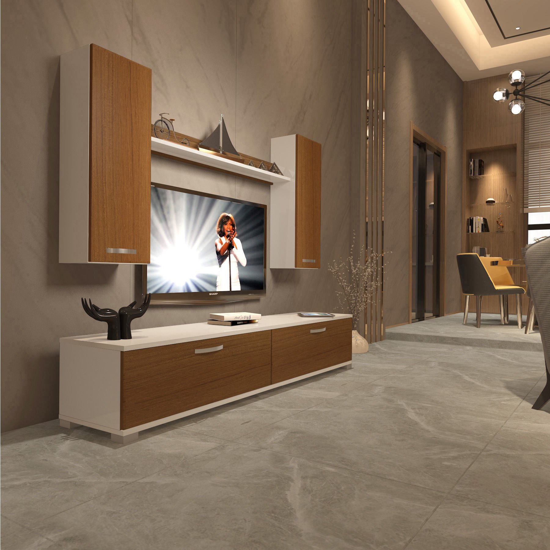 Decoraktiv Eko 5D Slm Std Tv Ünitesi Tv Sehpası Beyaz - Ceviz