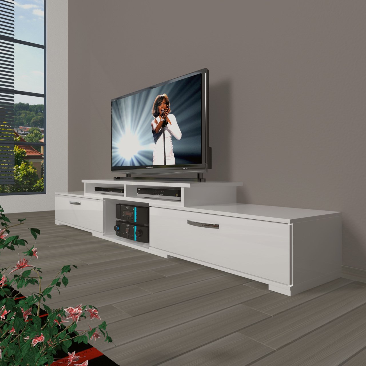 Decoraktiv Flex 130 Mdf Tv Ünitesi Tv Sehpası Parlak Beyaz