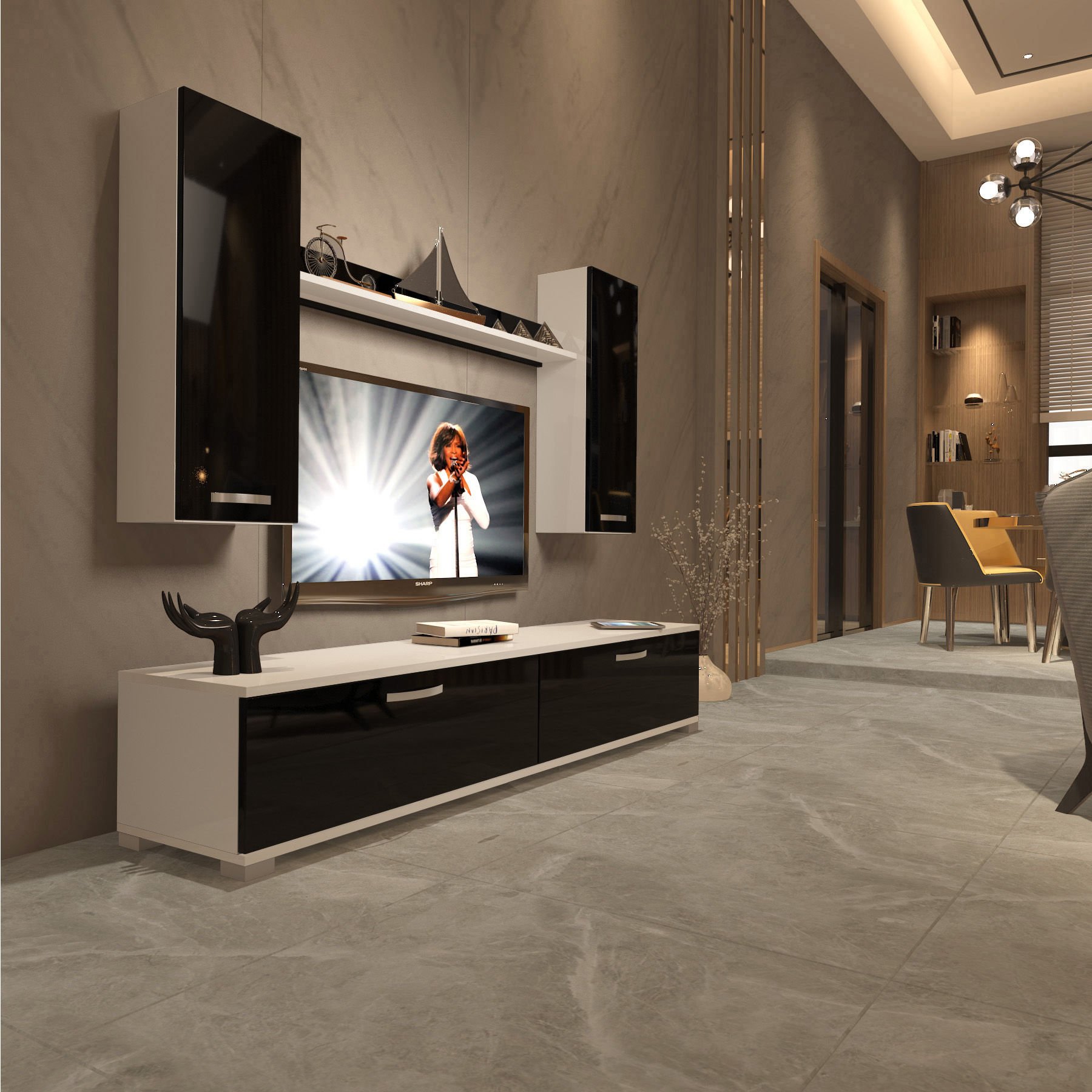 Decoraktiv Eko 5D Slm Std Tv Ünitesi Tv Sehpası Beyaz - Siyah