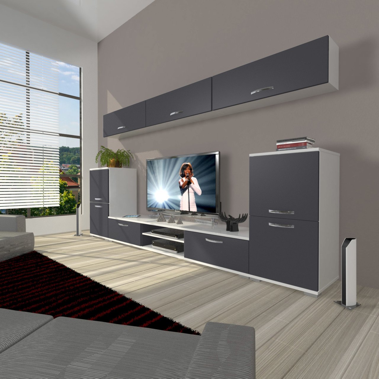 Decoraktiv Eko 9 Mdf Dvd Tv Ünitesi Tv Sehpası Beyaz - Antrasit