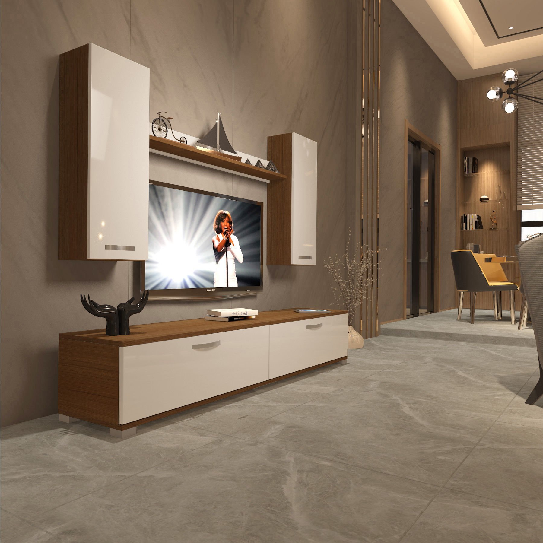 Decoraktiv Eko 5D Slm Std Tv Ünitesi Tv Sehpası Ceviz - Beyaz