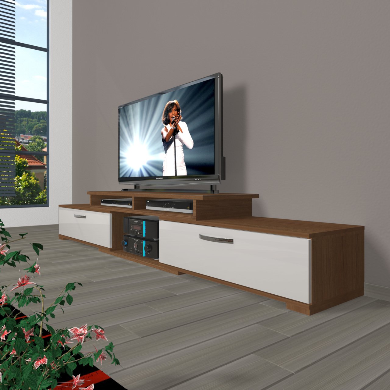 Decoraktiv Flex 130 Mdf Tv Ünitesi Tv Sehpası Ceviz - Beyaz
