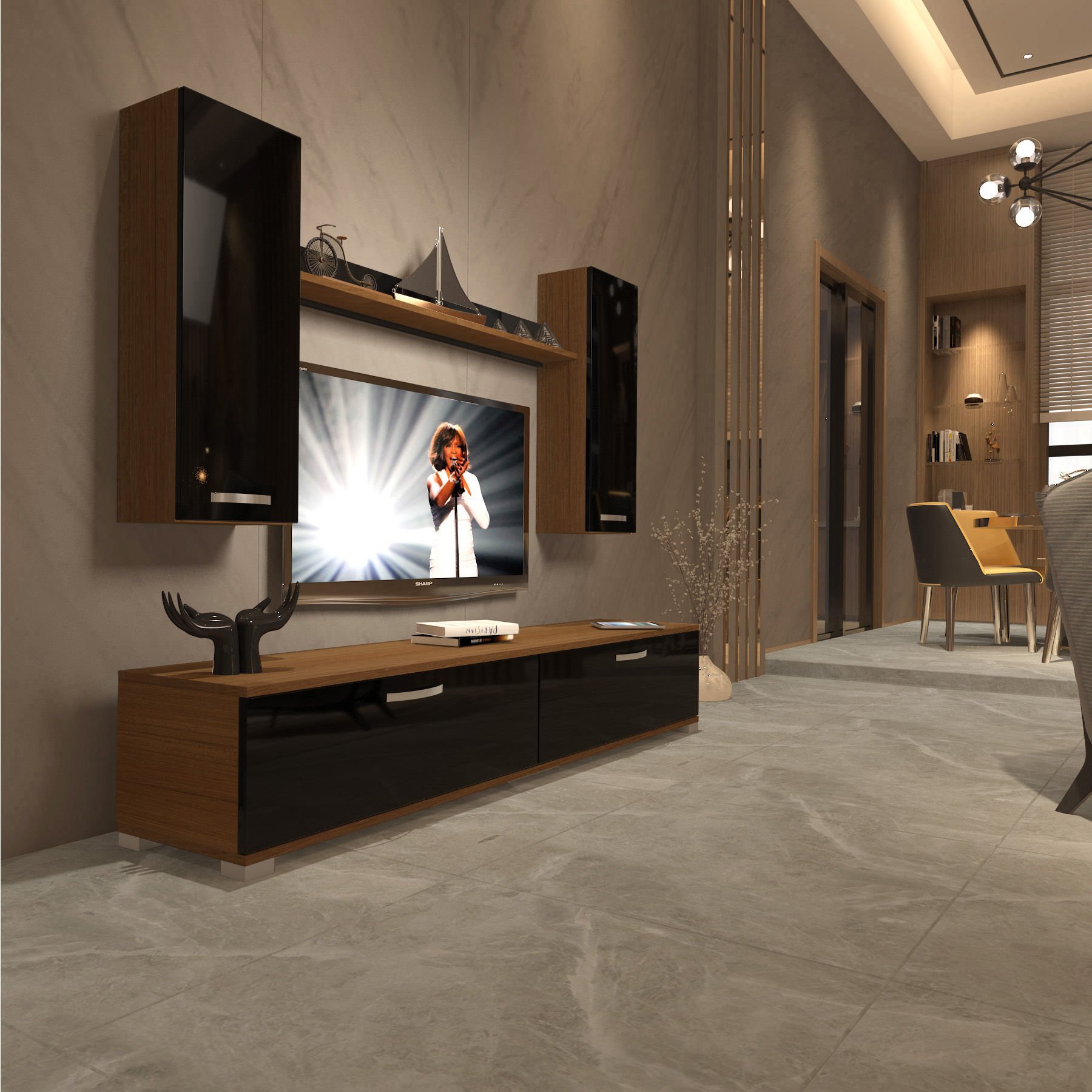 Decoraktiv Eko 5D Slm Std Tv Ünitesi Tv Sehpası Ceviz - Siyah