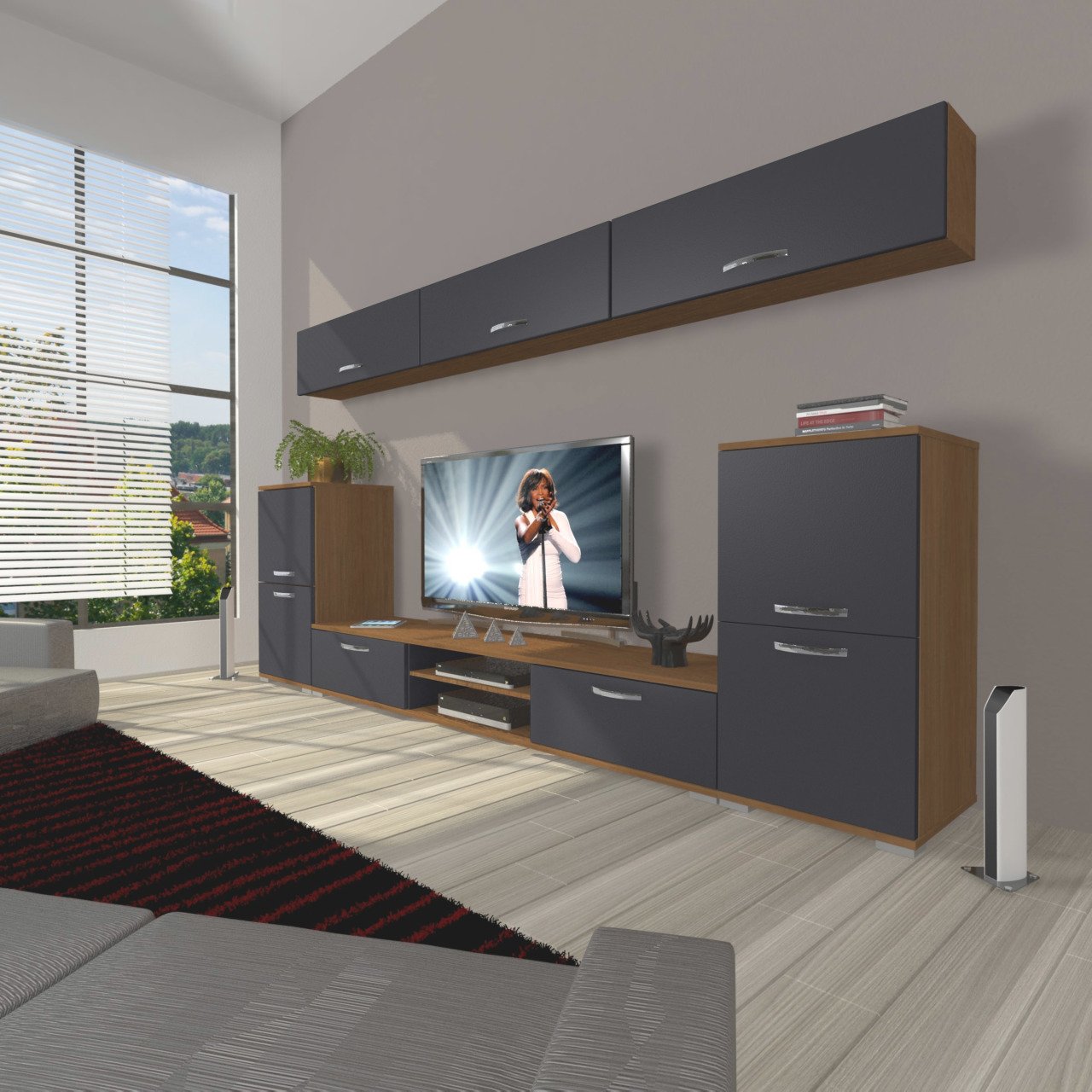 Decoraktiv Eko 9 Mdf Dvd Tv Ünitesi Tv Sehpası Ceviz - Antrasit