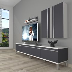 Decoraktiv Eko 5200T Mdf Krom Ayaklı Tv Ünitesi Tv Sehpası Beyaz - Antrasit
