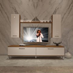 Decoraktiv Eko 5D Slm Std Krom Ayaklı Tv Ünitesi Tv Sehpası Ceviz - Beyaz