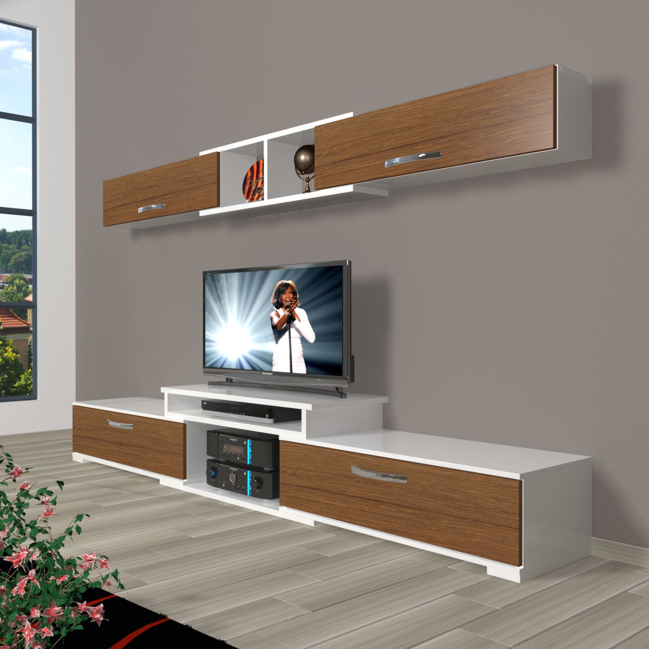 Decoraktiv Flex 5 Mdf Tv Ünitesi Tv Sehpası Beyaz - Ceviz
