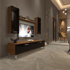 Decoraktiv Eko 5D Slm Std Krom Ayaklı Tv Ünitesi Tv Sehpası Ceviz - Siyah