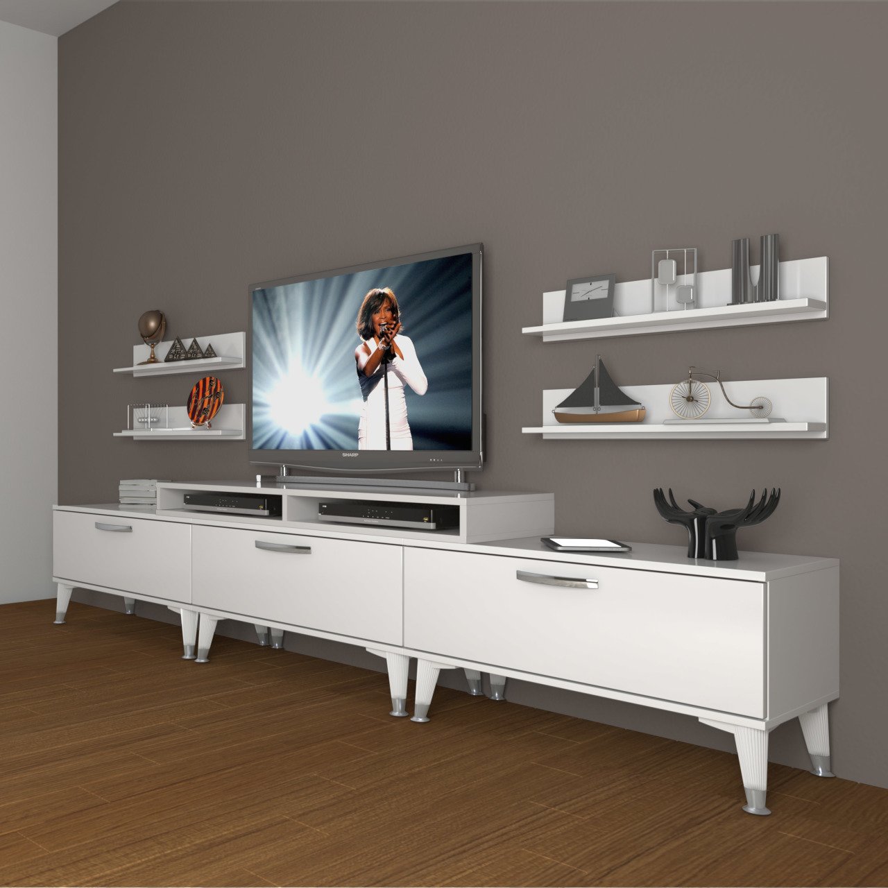 Decoraktiv Ekoflex 270r Slm Silver Tv Ünitesi Tv Sehpası Parlak Beyaz