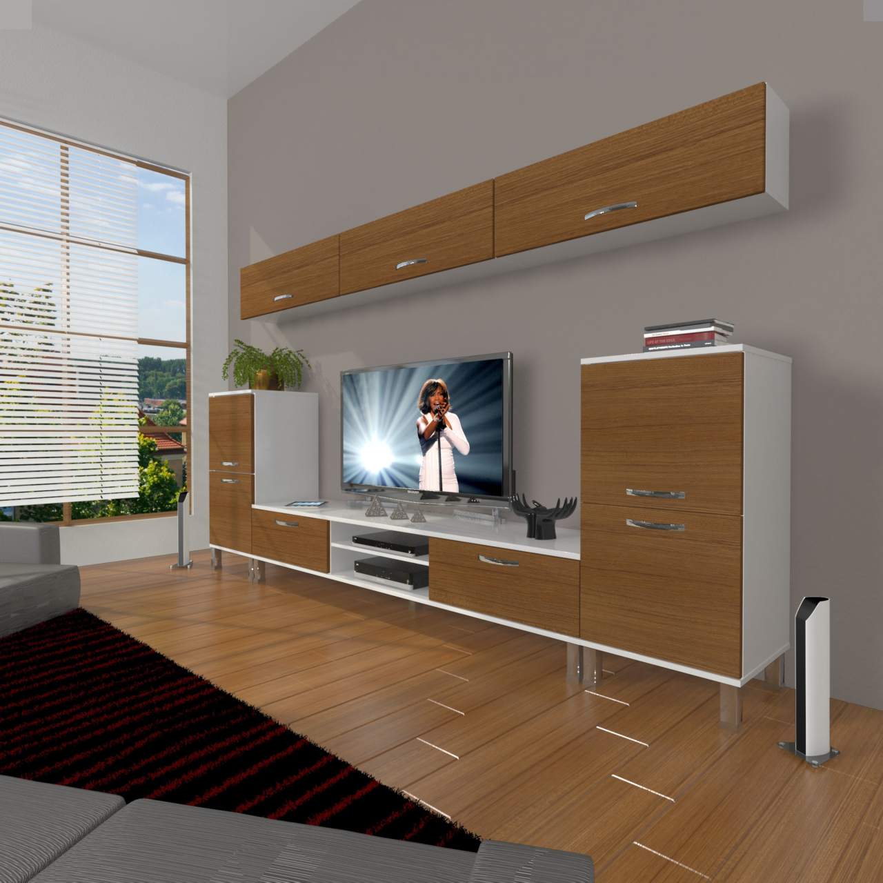 Decoraktiv Eko 9 Mdf Dvd Krom Ayaklı Tv Ünitesi Tv Sehpası Beyaz - Ceviz