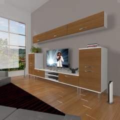 Decoraktiv Eko 9 Mdf Dvd Krom Ayaklı Tv Ünitesi Tv Sehpası Beyaz - Ceviz