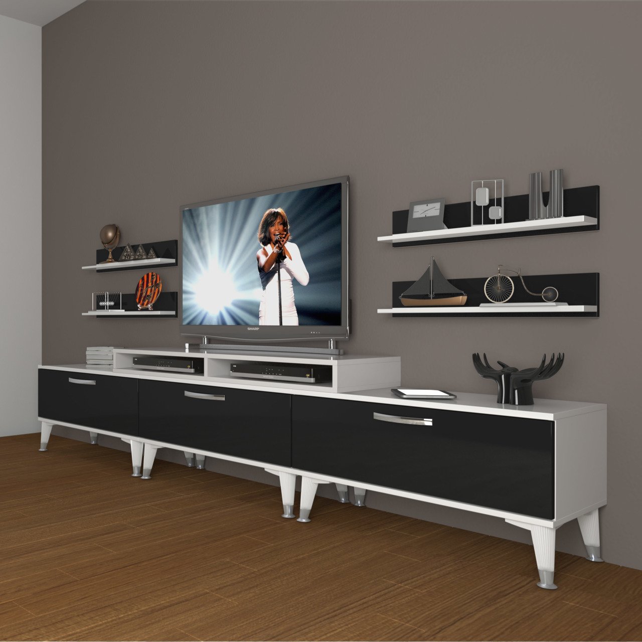 Decoraktiv Ekoflex 270r Slm Silver Tv Ünitesi Tv Sehpası Beyaz - Siyah