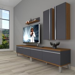 Decoraktiv Eko 5200T Mdf Krom Ayaklı Tv Ünitesi Tv Sehpası Ceviz - Antrasit