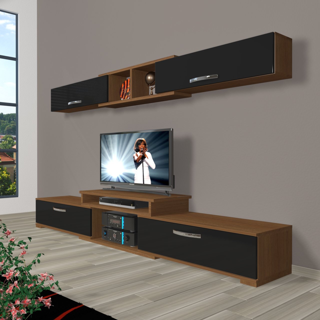 Decoraktiv Flex 5 Mdf Tv Ünitesi Tv Sehpası Ceviz - Siyah
