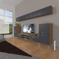 Decoraktiv Eko 9 Mdf Dvd Krom Ayaklı Tv Ünitesi Tv Sehpası Ceviz - Antrasit