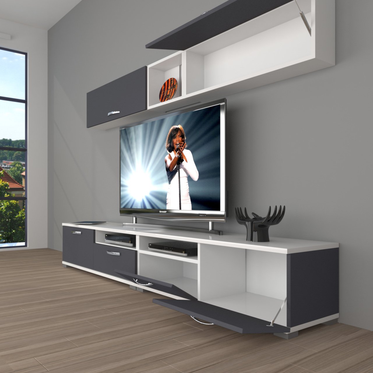 Decoraktiv Eko 5200 Mdf Tv Ünitesi Tv Sehpası Beyaz - Antrasit