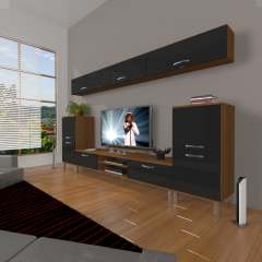 Decoraktiv Eko 9 Mdf Dvd Krom Ayaklı Tv Ünitesi Tv Sehpası Ceviz - Siyah