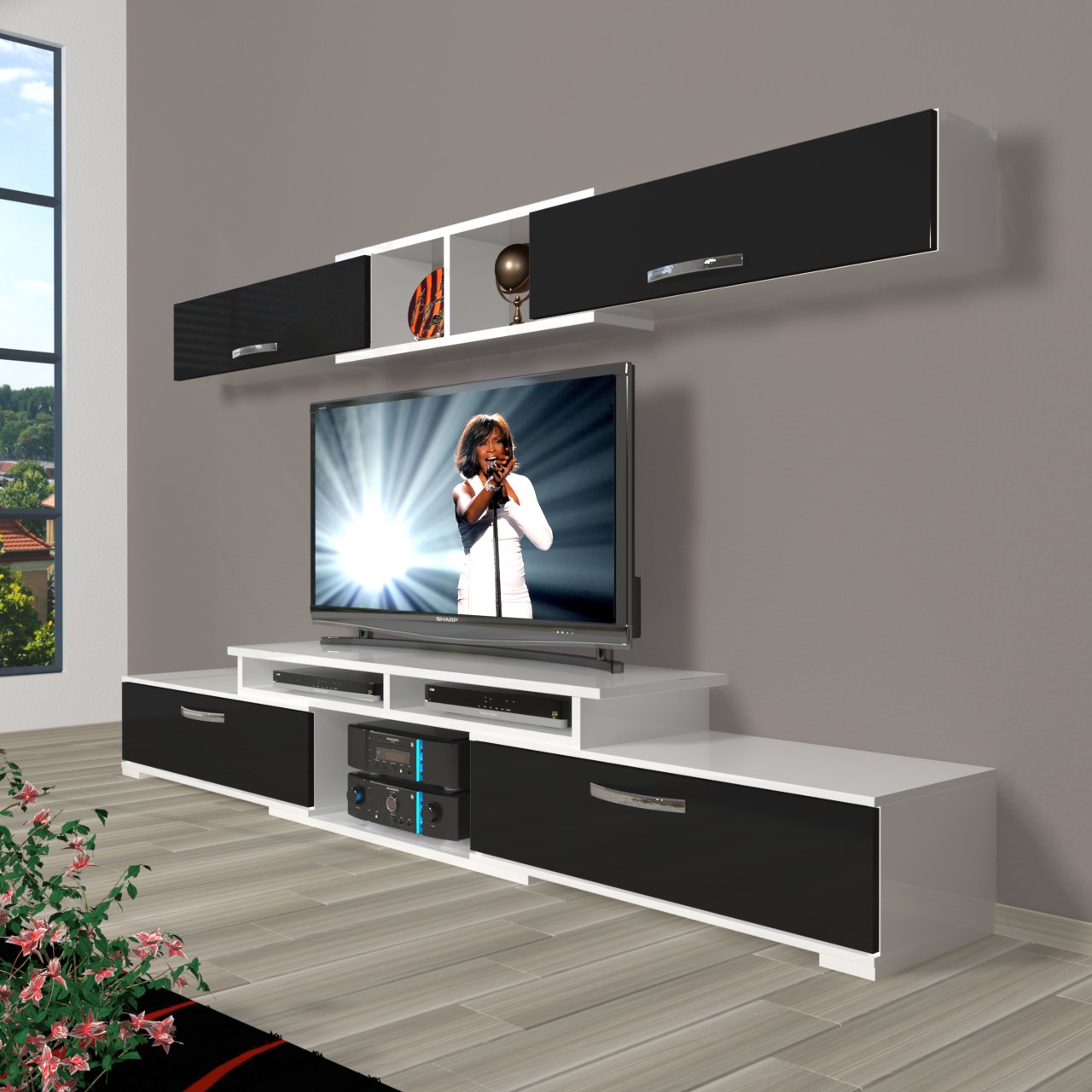 Decoraktiv Flex 5130 Mdf Tv Ünitesi Tv Sehpası Beyaz - Siyah