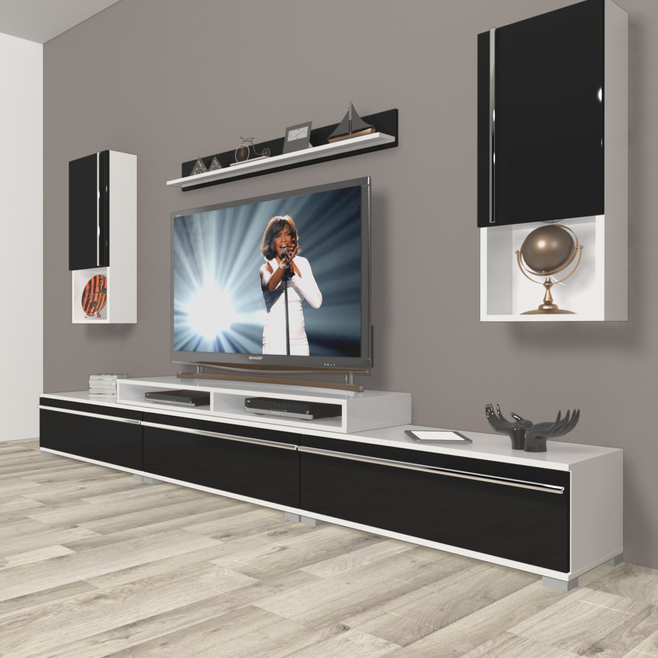 Decoraktiv Ekoflex 270TA Mdf Tv Ünitesi Tv Sehpası Beyaz - Siyah