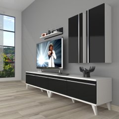 Decoraktiv Eko 5200T Mdf Retro Tv Ünitesi Tv Sehpası Beyaz - Siyah