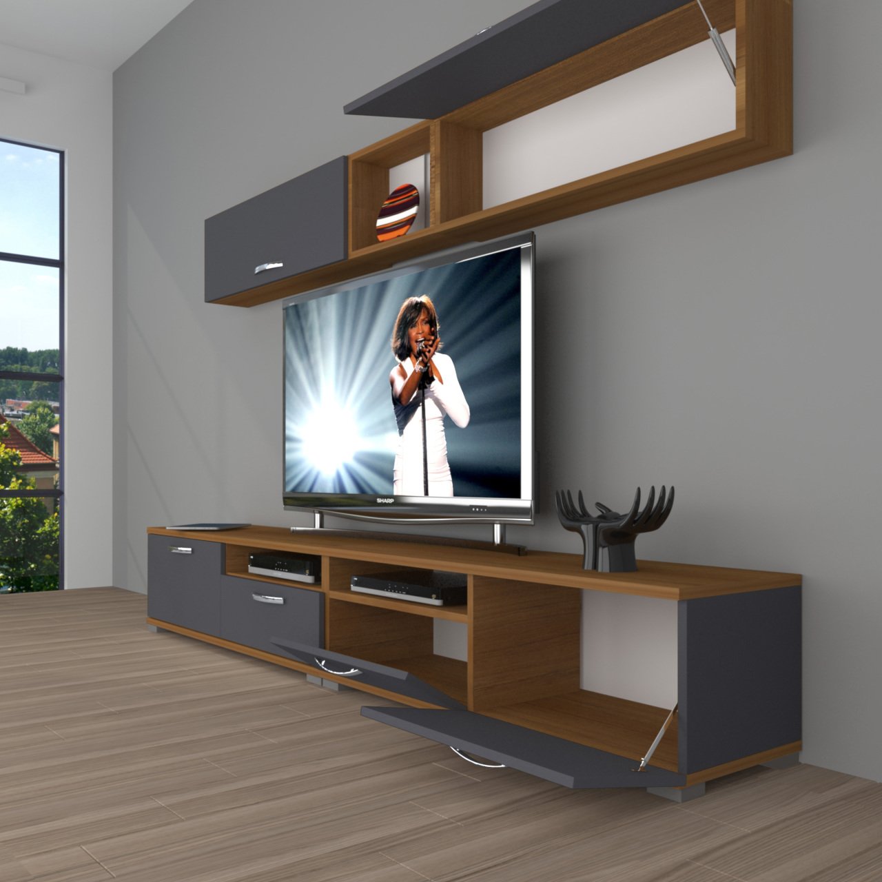 Decoraktiv Eko 5200 Mdf Tv Ünitesi Tv Sehpası Ceviz - Antrasit