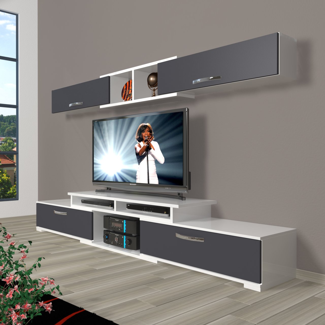 Decoraktiv Flex 5130 Mdf Tv Ünitesi Tv Sehpası Beyaz - Antrasit