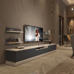 Decoraktiv Trendstyle 270RS Mdf Tv Ünitesi Tv Sehpası Beyaz - Antrasit