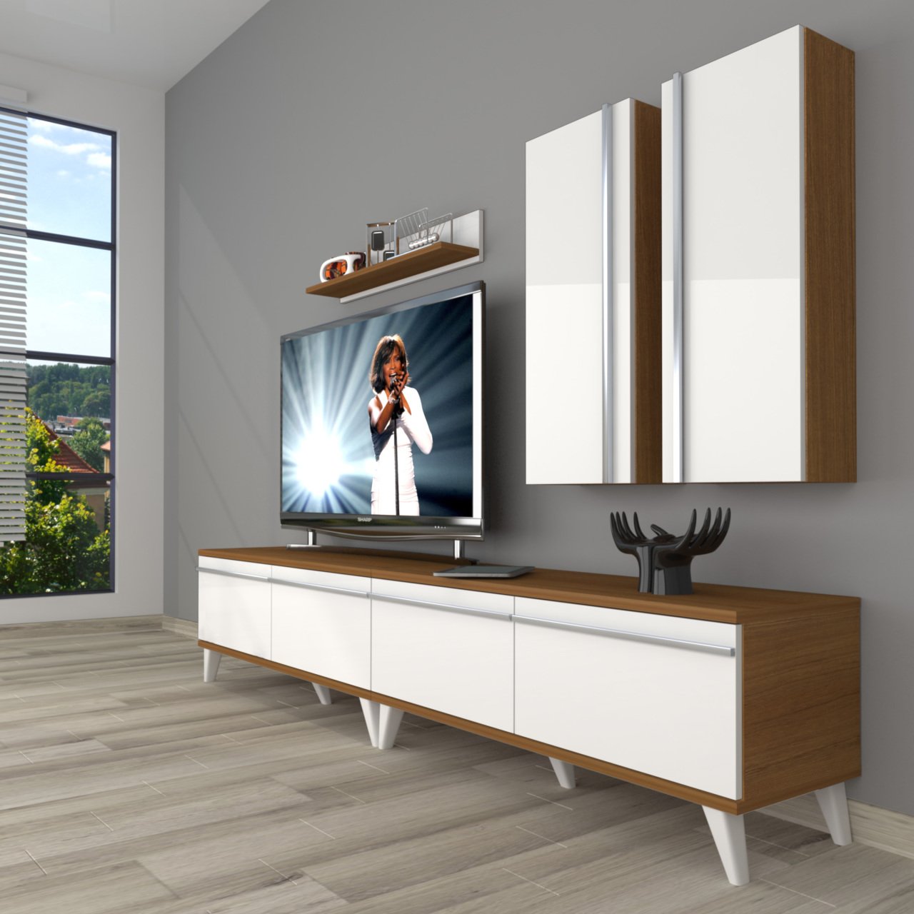 Decoraktiv Eko 5200T Mdf Retro Tv Ünitesi Tv Sehpası Ceviz - Beyaz