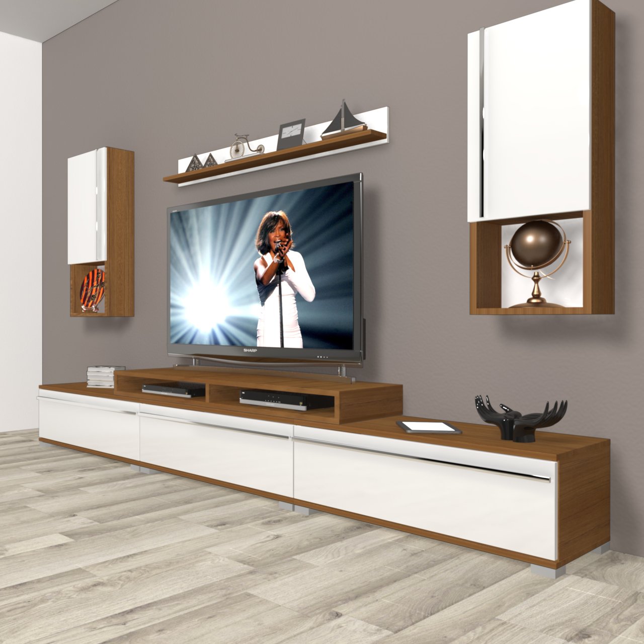 Decoraktiv Ekoflex 270TA Mdf Tv Ünitesi Tv Sehpası Ceviz - Beyaz