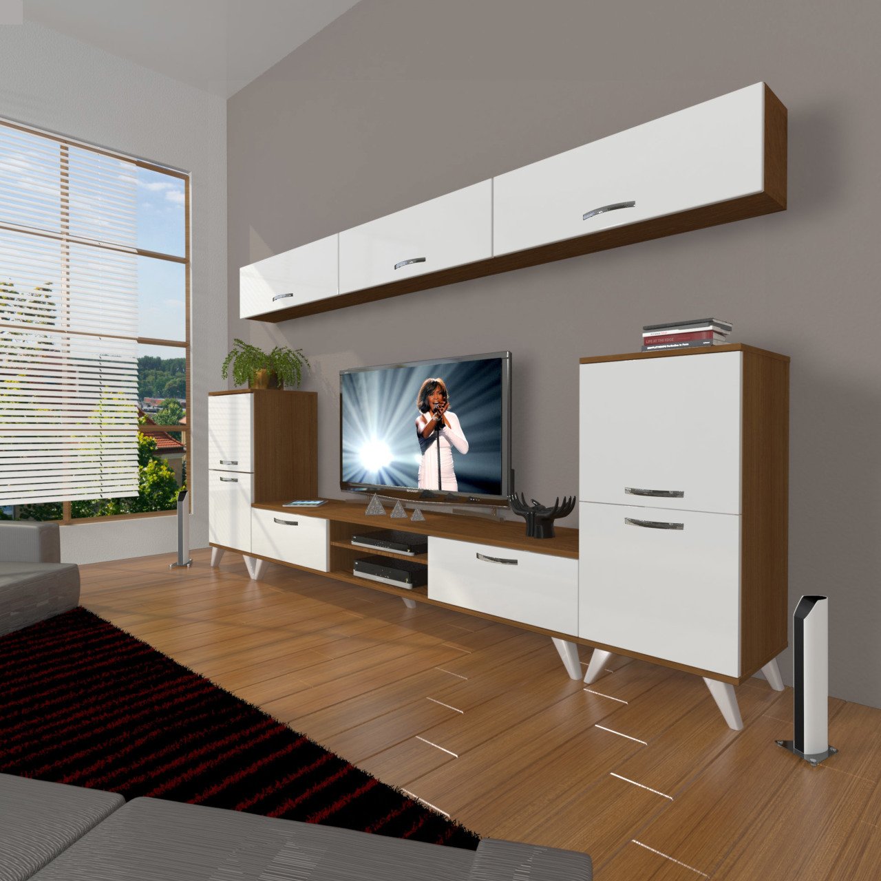 Decoraktiv Eko 9 Mdf Dvd Retro Tv Ünitesi Tv Sehpası Ceviz - Beyaz