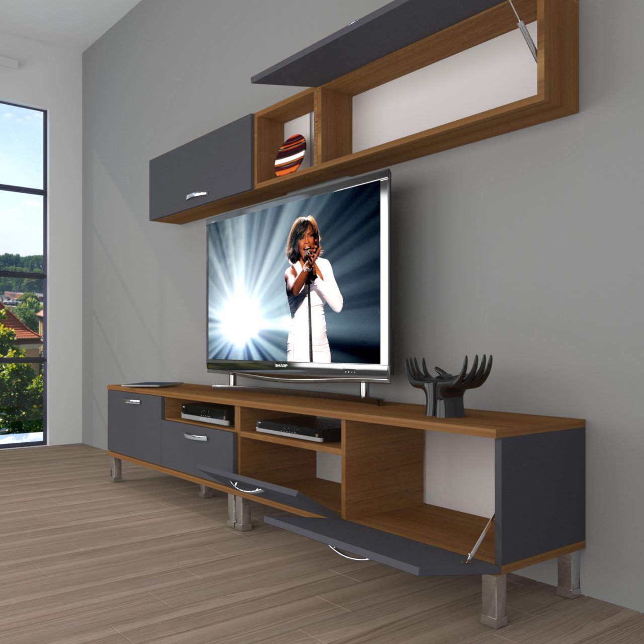 Decoraktiv Eko 5200 Mdf Krom Ayaklı Tv Ünitesi Tv Sehpası
