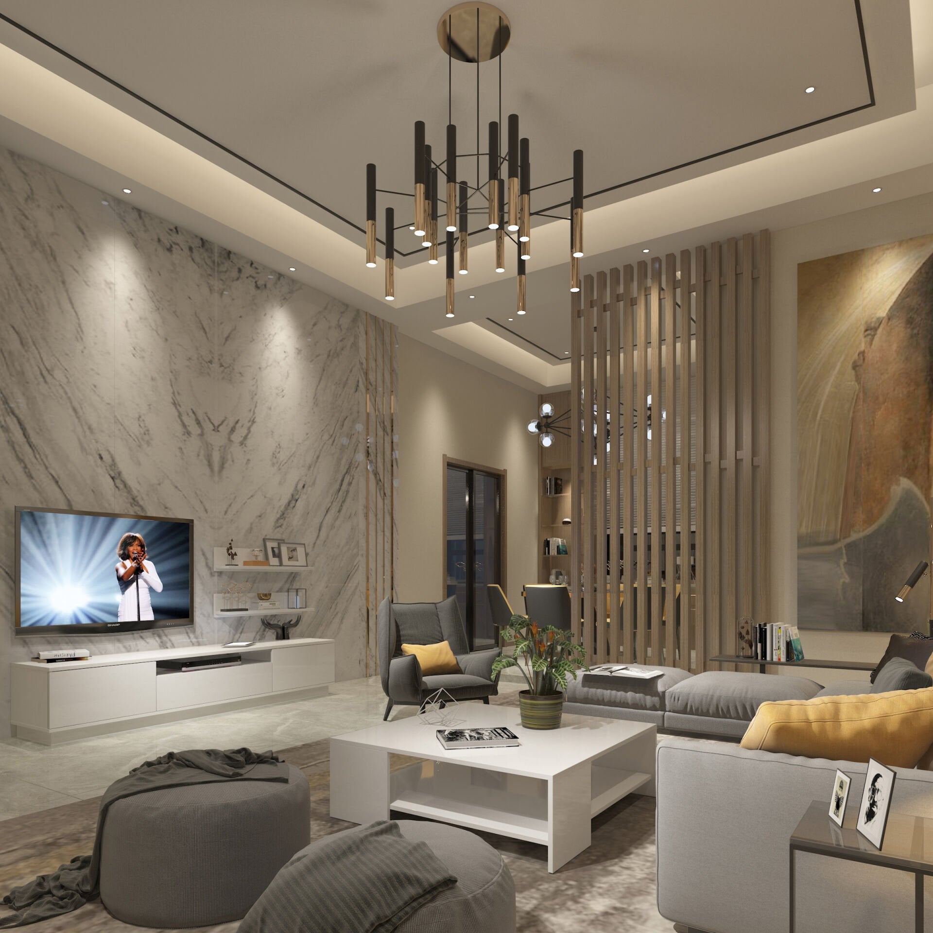 Trendstyle 4s Mdf Tv Ünitesi ve Orta Sehpa 2'li Set Parlak Beyaz