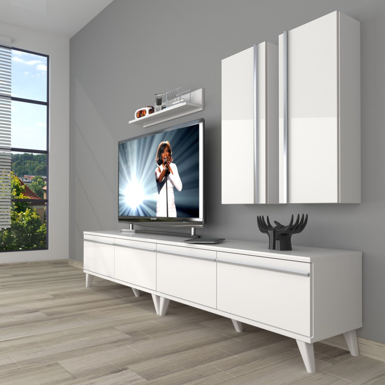 Decoraktiv Eko 5200T Mdf Retro Tv Ünitesi Tv Sehpası Parlak Beyaz